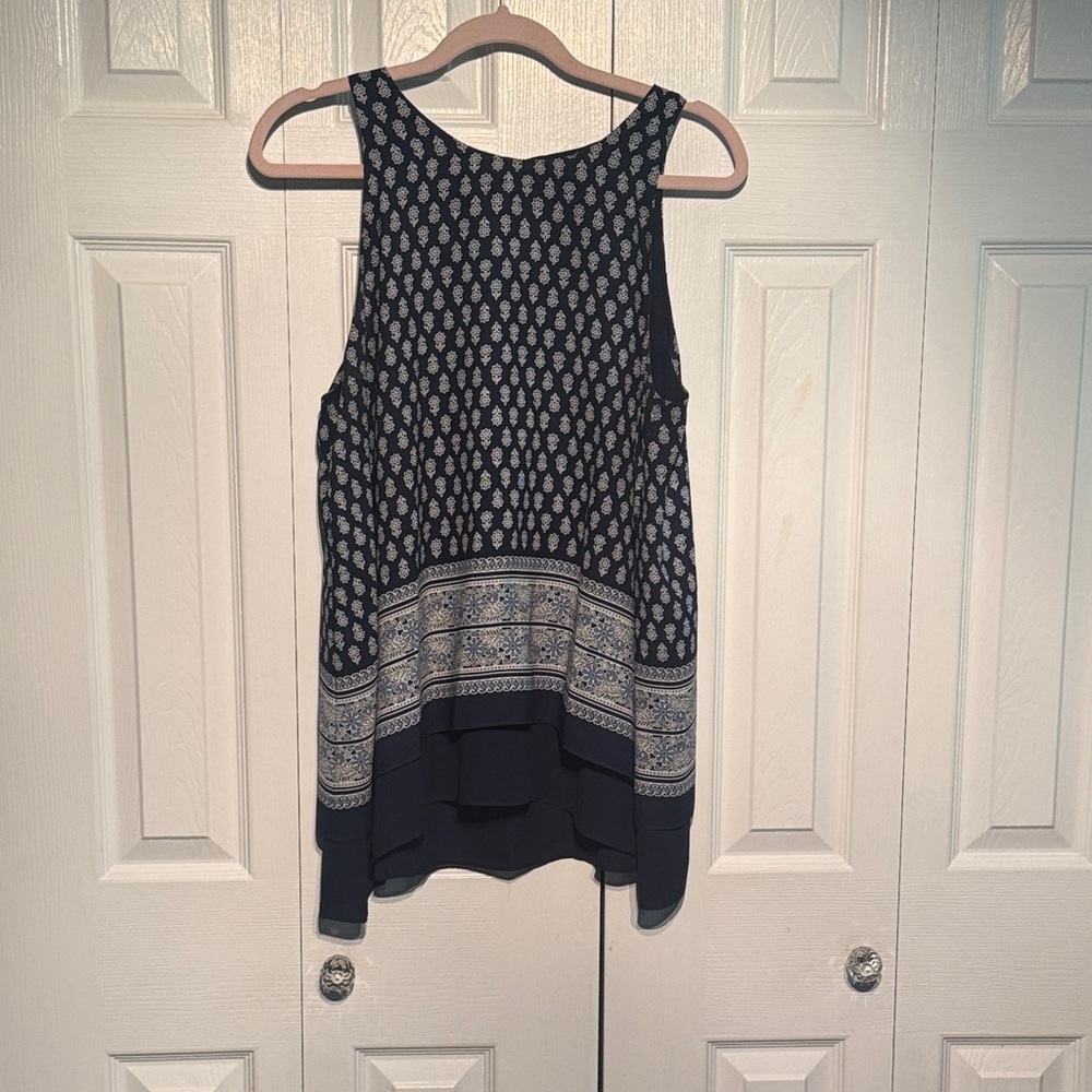 Max Studio Navy and White Printed Sleeveless Tank